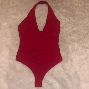 Fashion Nova Tokyo Halter Bodysuit (Red)